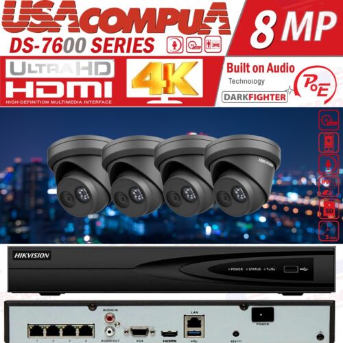 Hikvision 4K IP 4CH NVR CCTV Security Camera System PoE  8MP Darkfigther  lot