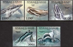 WHALES (Pygmy / Sperm / Fin / Blue / Beluga) Marine Life Stamp Set/2012 Burundi