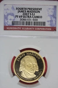 2007 S NGC PF69 ULTRA CAMEO JAMES MADISON PRESIDENTAIL DOLLAR #B49148 - Picture 1 of 2