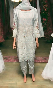 Sky Blue Georgette Suit with Embroidery Work- Ethnic Wear for Women - Picture 1 of 12