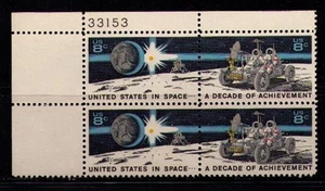 US USA Sc# 1435b MNH FVF PLATE # BLOCK Earth Sun Moon Lunar Rover Astronauts - Picture 1 of 1