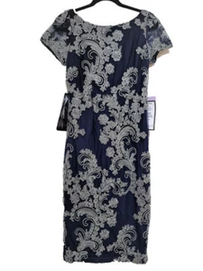 JS Collections Soutache-Trim Midi Dress / Wedding/ Party Dress/ size 2 / NavyGra - Picture 1 of 10