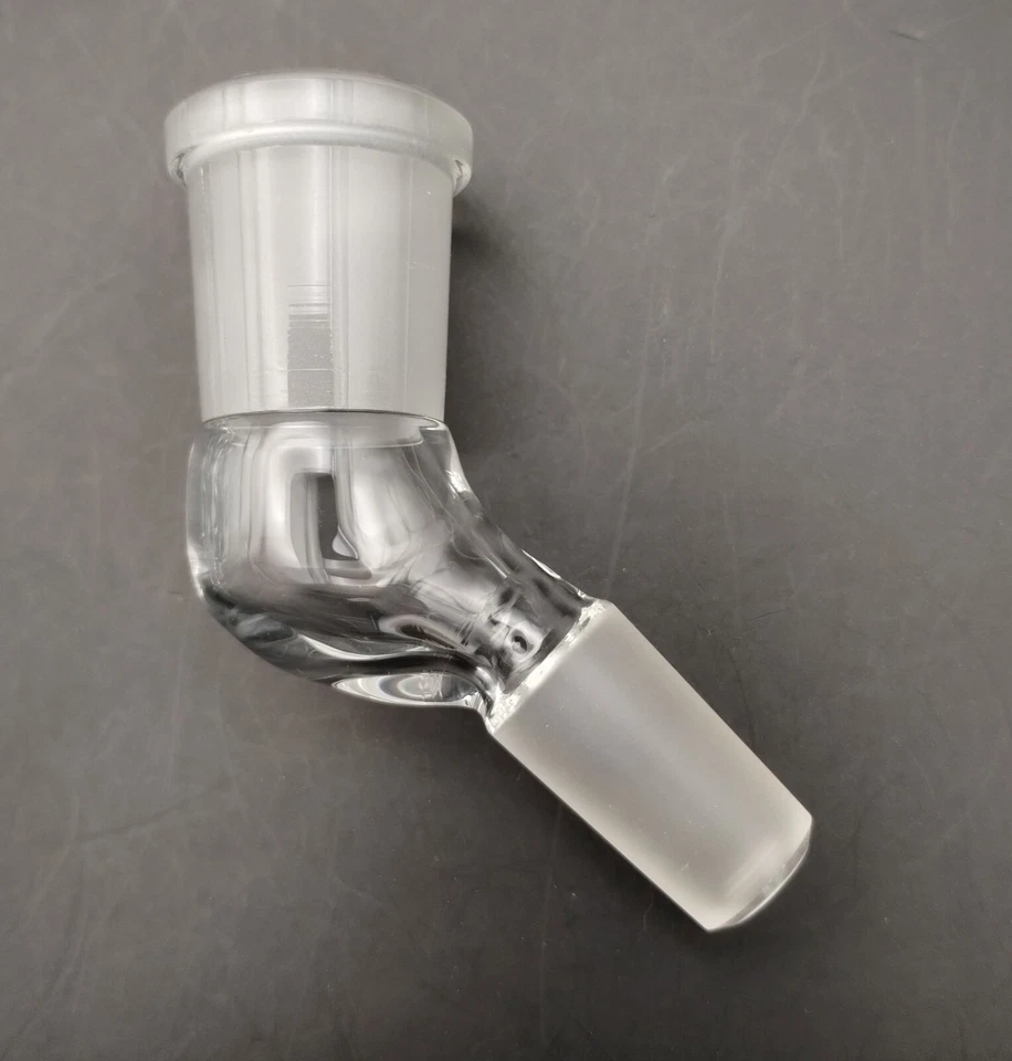 Codo adaptador de fijación de junta de tierra de vidrio ángulo de 45 grados calidad B 18 mm-14 mm Foto 1 de 3