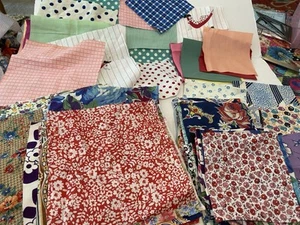 Vintage Cotton Squares 1930s-50s Quilting 60 4” & 50 6” Floral Dot Solid Plaid - Picture 1 of 8