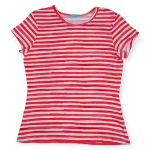 Camiseta J McLaughlin Top Mujer M Manga Corta Roja Blanca Rayas Mezcla Algodón - Imagen 1 de 6