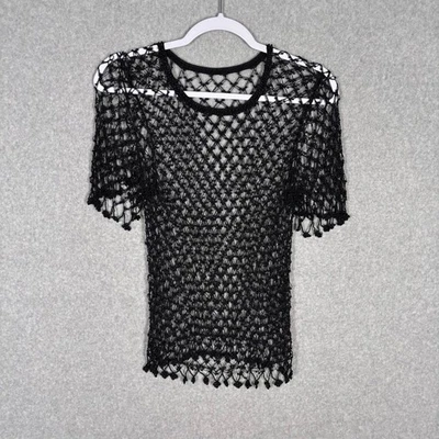 Camisa de malha aberta de crochê com miçangas festival indie ska emo rave punk grunge - Imagem 1 de 4