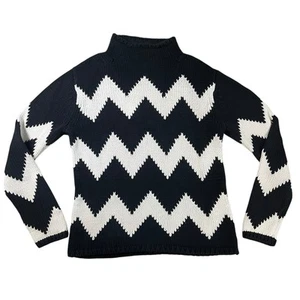 Maglione Talbots maglia grossa rotolo finto collo chevron nero bianco cotone taglia small - Foto 1 di 6