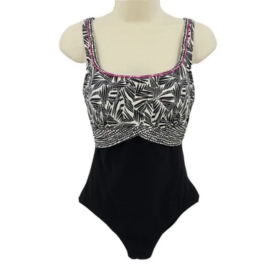 Купальник цельный женский Profile by Gottex 10 черный белый с глубоким круглым вырезом купальный костюм - Изображение 1 из 4