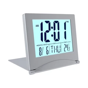 Digital Alarm Clock LCD Foldable Digital Desk Clock with Backlight - Grey - Picture 1 of 5