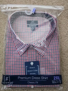 Herren George rot kariertes Hemd mit Knopfleiste Stretchkragen knitterarm 2XL - Bild 1 von 6