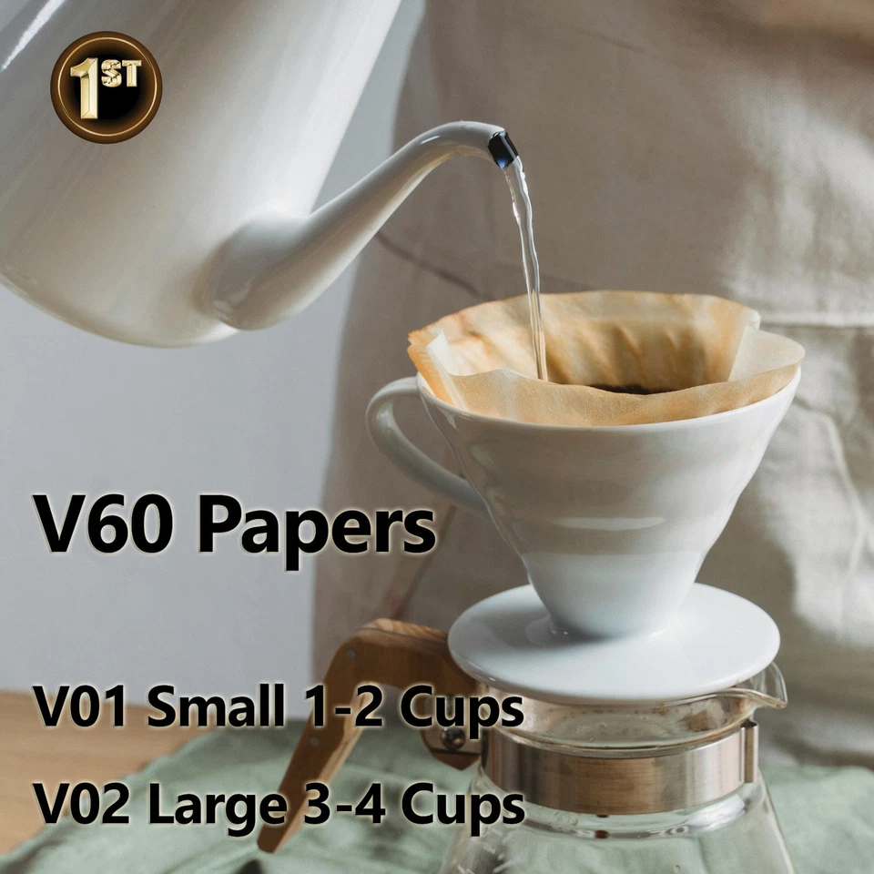 40-200 Pack Unbleached Coffee Filter Paper Chemex V60 Pour Over Brewer V01/02/U - image 1 of 4
