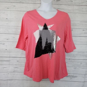 Catherines Womens Top Sz 0X Pink Black 3/4 Sleeve Cotton - Picture 1 of 5
