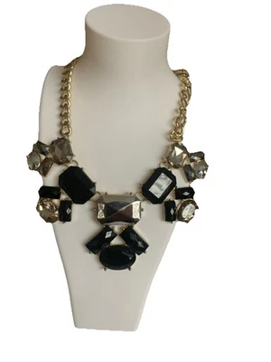 Collar The Limited Statement Negro Cristal Facetado Gema Babero Grueso Tono Dorado Foto 1 de 4