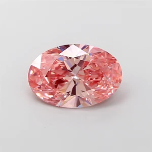 1.10 Ct Oval Lab IGI Certifide Diamond Fancy Vivid Pink Color VVS2 Oval Ring - Picture 1 of 11