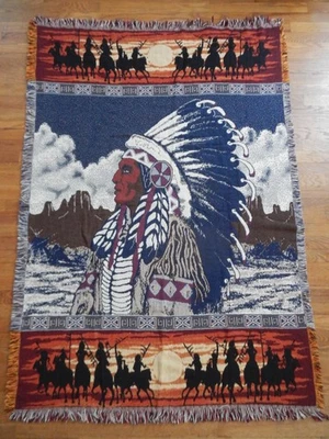 "Tapiz de manta con flecos de jefe del suroeste indio nativo americano 50"" X 75""" Foto 1 de 4