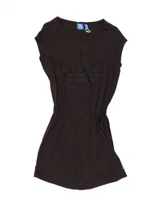 ADIDAS Womens Graphic T-Shirt Dress UK 6 XS Black Cotton WI14 - Picture 1 of 3