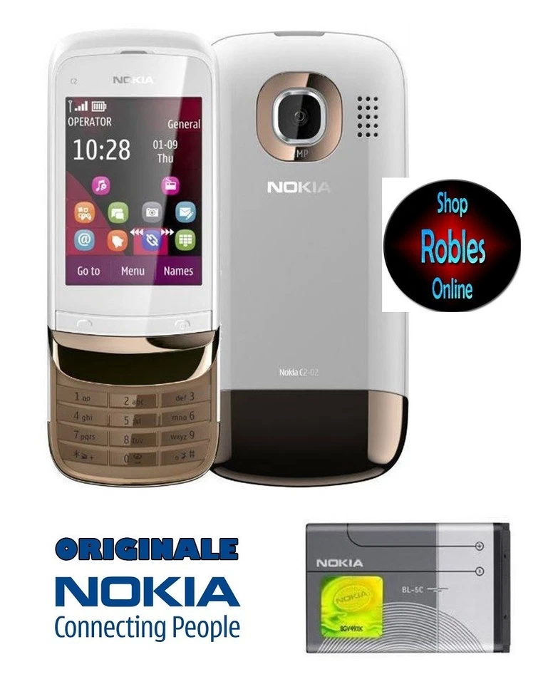 Nokia C2-02 Touch & Type (SIM-Lock Free) White Gold 2G GSM 2MP Radio Sehr Gut - Bild 1 von 1