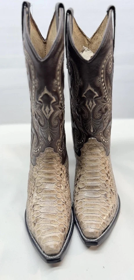 Botas Los Altos Cowboy Western Masculina Tamanho 6B Marrom Píton Couro Exótico Biqueira de Corte - Imagem 1 de 4