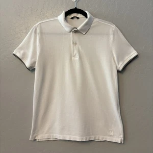 Massimo Dutti Blanco Sólido Piqué Polo Manga Corta Camisa Con Ribete Gris Talla Mediana - Imagen 1 de 22