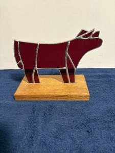 6 Zoll hausgemachte rote große Buntglas Kuh Rinder Simmental Dekor Akzent Auszeichnung Bauernhof - Bild 1 von 5