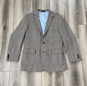 Land's End Men's Cotton Brown Tan Herringbone Sport Coat Blazer 40L - Picture 1 of 8