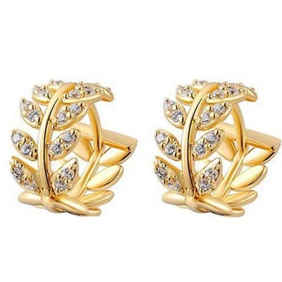 Silver Yellow Gold Filled Hoop White Topaz Jewelry Ear Studs Earrings - Image 1 of 4