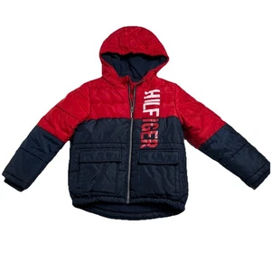 Tommy Hilfiger Kids Fleece Lined Hooded Puffer Jacket - Red, Navy - Size 5/6 - Picture 1 of 20