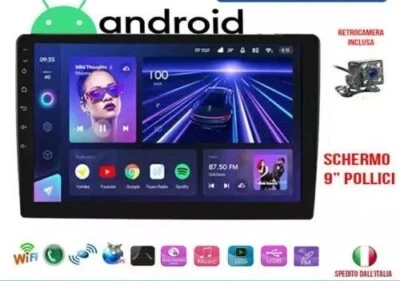 AUTORADIO 2 DIN 9" POLLICI ANDROID BLUETOOTH GPS 4GB DI RAM+64GB CON RETROCAMERA - Immagine 1 di 4