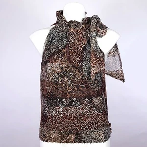 Etcetera Sequin Embellished Mixed Animal Print Tie Neck Women's Top - Picture 1 of 8
