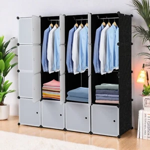 4-Tier Closet Storage Cabinet - Black, 16-Cube, 3 Hanging Rods & DIY Modular - Picture 1 of 24