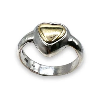 925 Solid Sterling Silver Gold Filled Heart Band Ladies Ring, Size 6 - Picture 1 of 14