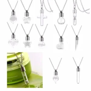 Ashes Holder Glass Bottle Necklace Transparent Glass Perfume Vial Pendant - Picture 1 of 24