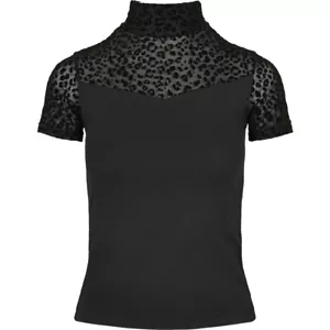Urban Classics Ladies Flock Lace Turtleneck Tee Top Transparent Net Leo - Picture 1 of 18