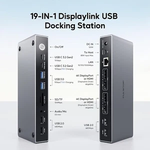 Displaylink Docking Station, PULWTOP USB C DisplayLink Dock Dual Displays for Ma - Afbeelding 1 van 9