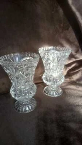2 x Cut Glass/Crystal Posy Vases Thistle Shape 15cms - Picture 1 of 6