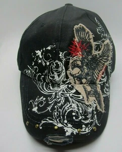 Black Hat With Eagle Design Distressed Cotton Black background NEW - Picture 1 of 7