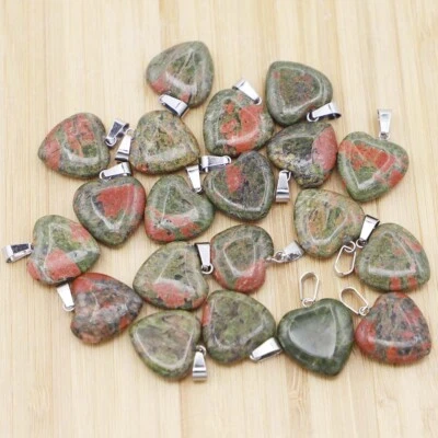 50pcs Natural Unakite Stone Heart Gemstone Beads Pendants DIY Jewelry Making — 第 1/4 张图片