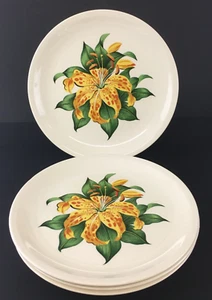 Vintage Paden City Pottery Set of 4 Yellow Tiger Lily Dinner Plates B-50 RARE - Picture 1 of 6