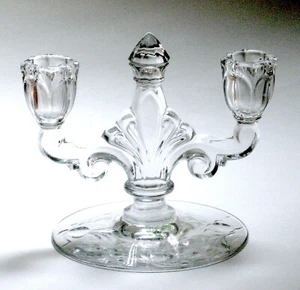 HEISEY GLASS crystal TRIDENT 134 double CANDLE HOLDER two 2 light FUCHSIA 855 - Picture 1 of 5