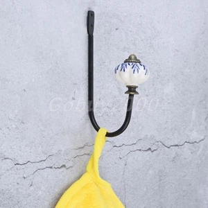Vintage Style Antique Coat Hat Bag Hanger Floral Ceramic Wall Door Hook Hardware - Picture 1 of 12