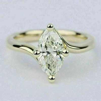 2Ct Marquise Lab-Created Diamond  Solitaire Wedding Ring 14K Yellow Gold Plated - Image 1 of 4