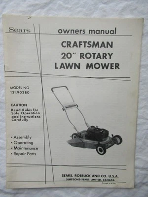 Sears Roebuck 20" Rotary Lawn Mower Operation Service Repair Parts Owner Manual - Image 1 of 4