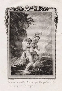 Hercules Antaeus Mythologie mythology Ovid gravure Kupferstich engraving 1780 - Picture 1 of 1
