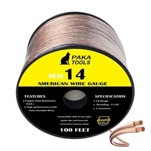 Cavo Altoparlante 14 AWG 100 PIEDI Calibro 14/2 Auto Home Audio Cavo TRASPARENTE - Foto 1 di 4