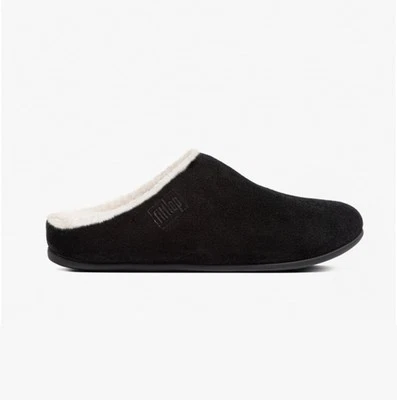 FitFlop CHRISSIE SHEARLING Womens Slip-On Slippers-Black — 第 1/4 张图片