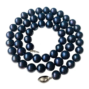 AAA8-9 mm  round  Black Pearl  Necklace - Picture 1 of 1