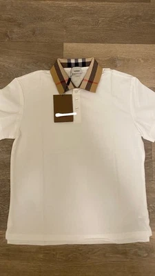 博柏利格子领棉质 Polo 衫黑色 L 码 — 第 1/2 张图片