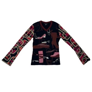 Vintage Y2K Custo Barcelona Medium V Neck Long Sleeve Shirt Shoes Sandal Graphic - Picture 1 of 5