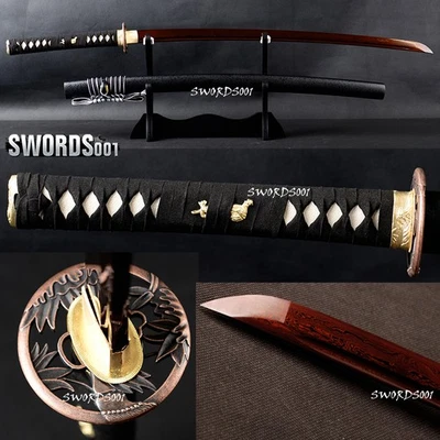 Espada Katana Samurai Japonesa Hoja Roja de Acero Damasco Full Tang Hamon Bo-hi Foto 1 de 4