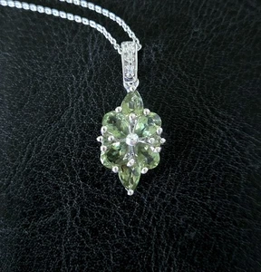 ⛰️COLLANA PENDENTE A GRAPPOLO FIORI STERLING 925 APATITE/ZIRCONE VERDE NATURALE 20" - Foto 1 di 13
